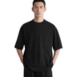 COS Mens Oversized Heavyweight Cotton Viscose T-Shirt, Black size XS